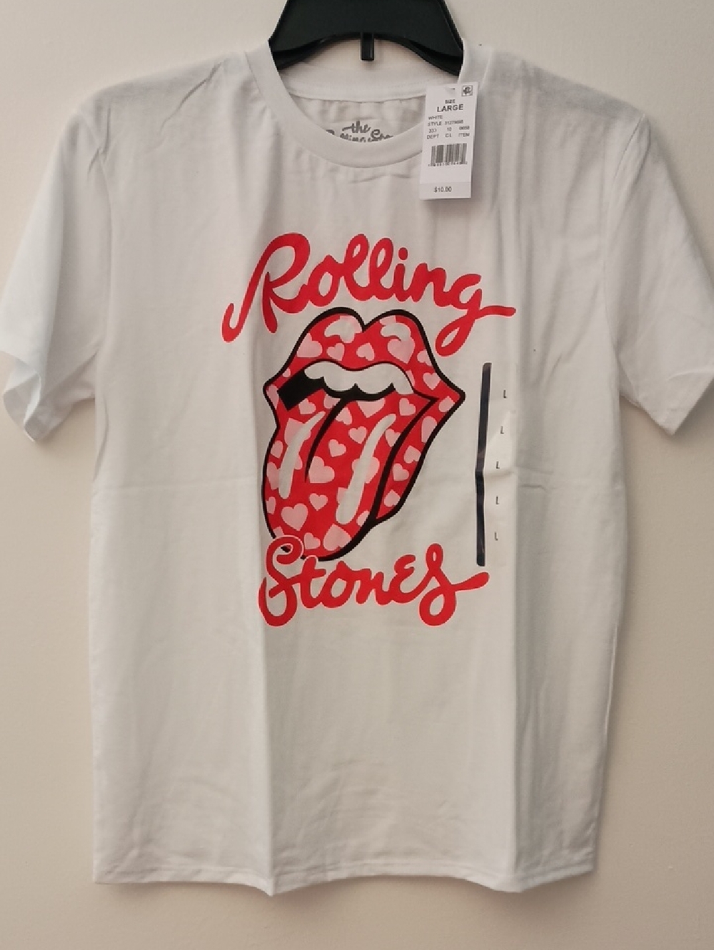 the Rolling Stones White T-Shirt with Red Heart Tongue Graphic